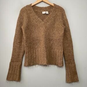 B True Mohair Sweater Size Large Mocha Brown Fuzzy Soft Cropped V-neck Y2K Boho